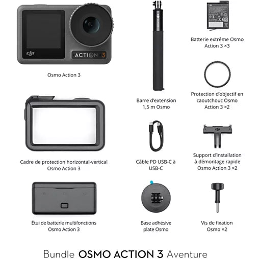 Caméscope de poche Dji Osmo Action 3 Adventure (3 batteries)
