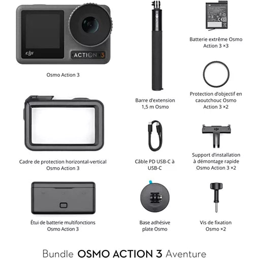 Caméscope de poche Dji Osmo Action 3 Adventure (3 batteries)